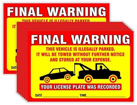 Final Warning Stickers Pack Of 50 Parking Violation Notice Vehicle Is