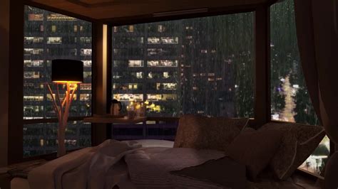 Rain On Window At Night Night City View 8 Hours Sleep Cozy Bedroom