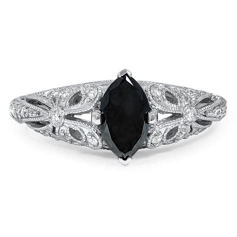 Custom Antique Inspired Marquise Black Diamond Ring