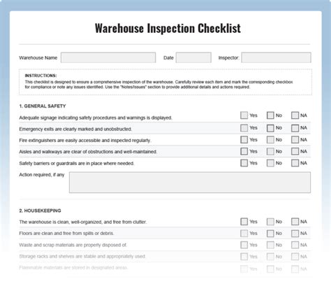 Warehouse Inspection Checklist Download Free Pdf