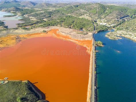 Aerial Landscape Of Unusual Colorful Lakes In Minas De Riotinto Spain