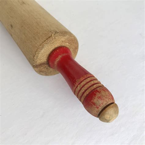 S Red Handle Rolling Pin Solid Wood Vintage Kitchen Etsy