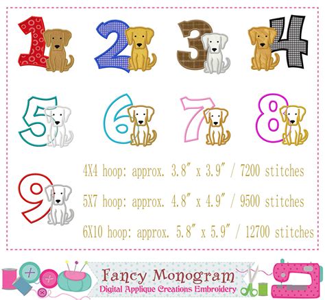 Dog Numbers Applique Puppy Numbers Design Puppy Numbers Etsy Uk