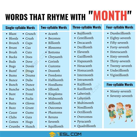 170 Cool Words That Rhyme With Month • 7esl