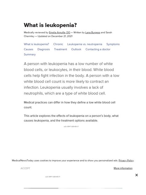 Leukopenia Causes Treatment And Outlook Pdf White Blood Cell