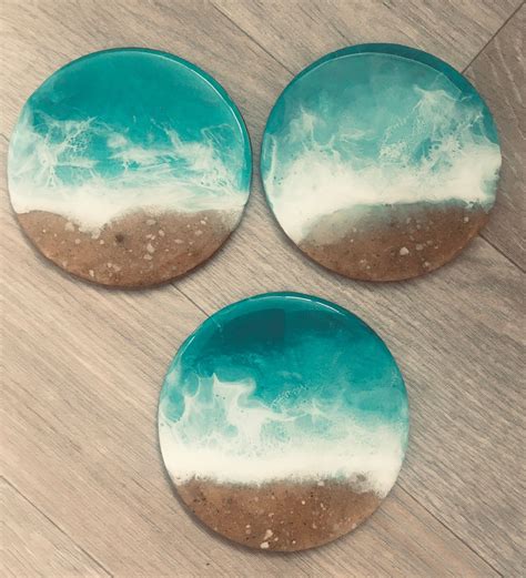 Ocean Resin Coasters Wooden Coasters Beach Resin Coasters Etsy Uk