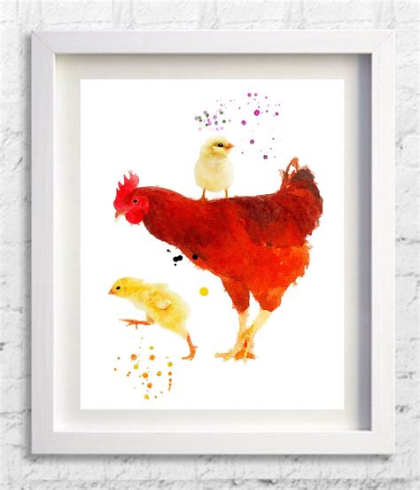 Chicken Printchicken Paintingwatercolornursery Artanimalspic No