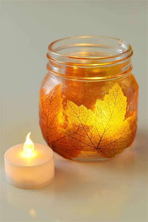 how to make beautiful mason jar leaf lanterns leaf mason jar candle thanksgiving decorations