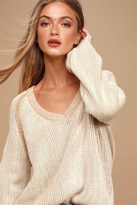 Cream Sweater V Neck Sweater Knit Sweater Sweater Lulus
