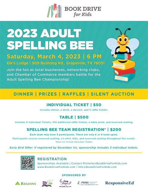 Adult Spelling Bee Fundraiser Book Drive For Kids