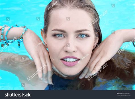 Beautiful Young Woman Swimming Pool Stock Photo 729861862 Shutterstock