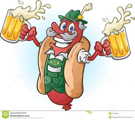Oktoberfest Bratwurst Hotdog Cartoon Character Drinking
