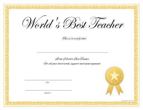 Worlds Best Teacher Certificate Free Printable With New Best Teacher