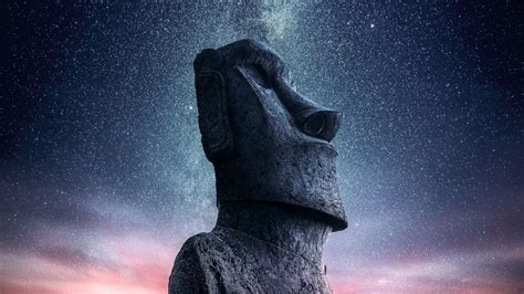 Moai Statue Idol Easter Island Starry Sky Wallpaper 4k Hd Wallpapers