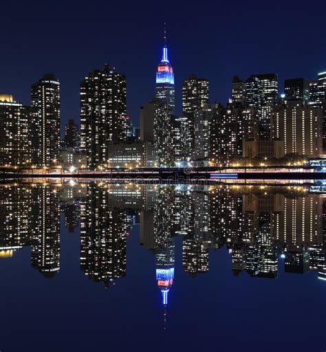 Manhattan Skyline At Night Lights New York City Stock Photo Image Of