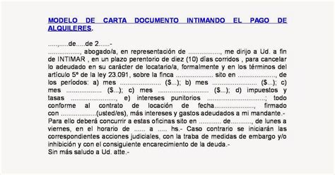 Modelo Carta Documento Intimacion De Pago Deuda Modelo De Informe