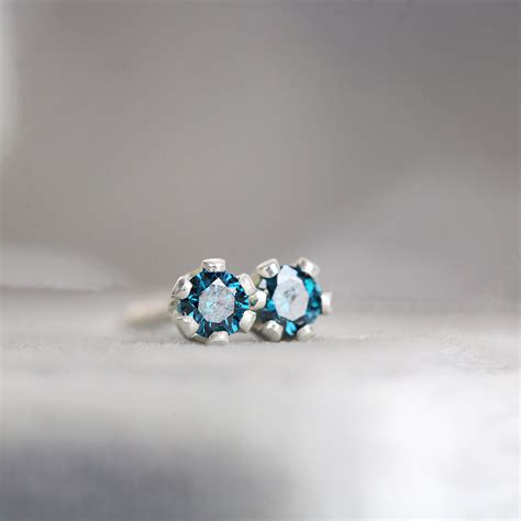 Tiny Blue Diamond Studs 2mm Blue Diamond Earrings