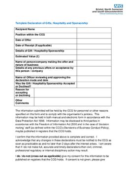 Gifts and Hospitality Declaration Form | NHS Bristol ...