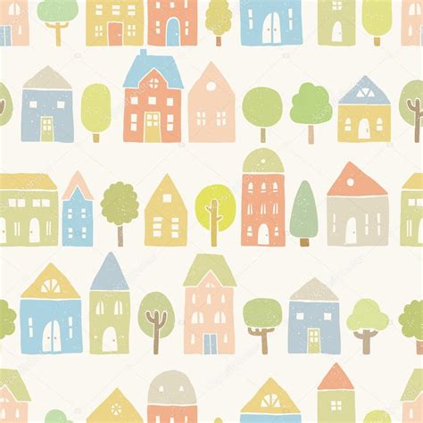 Cute Houses And Trees Pattern Stock Vector Image By ©kondratya 57536023