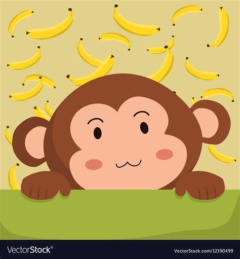 Close Up Cute Monkey And Banana Cartoon Royalty Free Vector