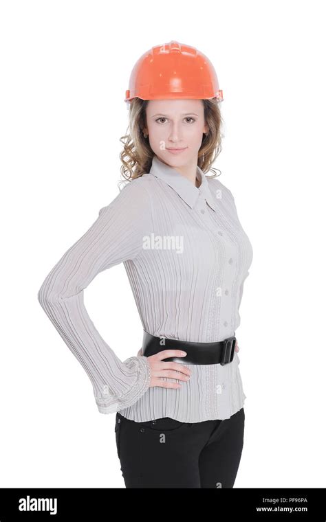 Portrait Of Confident Female Engineer Isolated On White Stock Photo