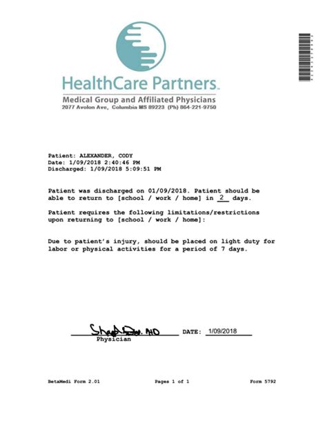 Clinic Release Healthcare Partners With Images Doctors Note Template Doctors Note Notes