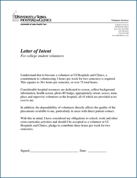 √ Free Printable Letter Of Intent For College