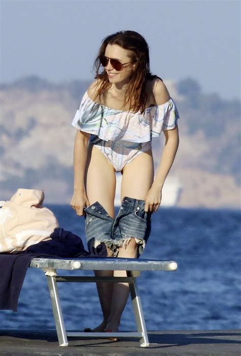Lily Collins In A Soft Blue Swimsuit Spotted The Mystery Guy On The