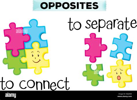 Opposite Wordcard With Connect And Separate Illustration Stock Vector