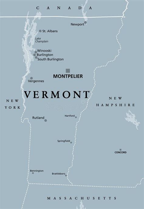 Vermont Vt Gray Political Map The Green Mountain State Stock Vector