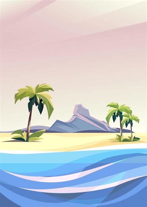 Seascape With Palms And Rock In Vertical Orientation 2653540 Vector