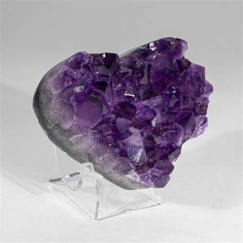 Genuine Gemmy Amethyst Crystal Clustered Heart Acrylic Display Stand