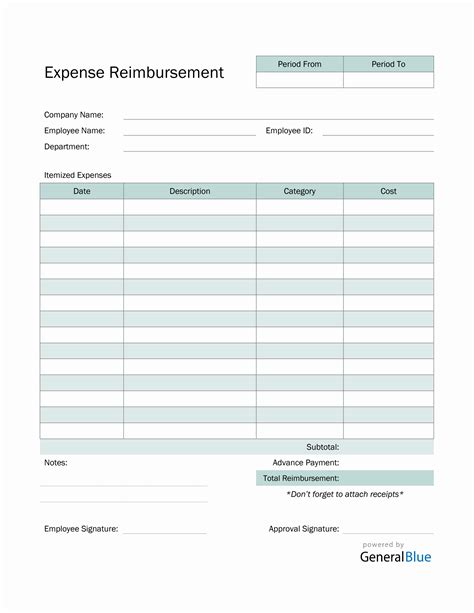 Expense Reimbursement Form In Word Striped