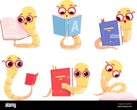 Bookworms Cartoon Back To School Character Reading Books Library Worm