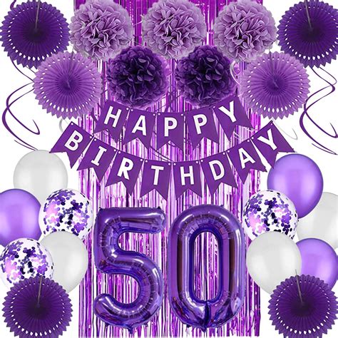 Buy Himall 50th Purple Happy Birthday Party Decorations For Her Happy Birthday Banners For