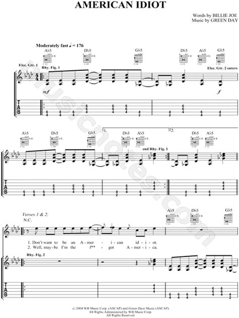Green Day American Idiot Guitar Tab In Ab Major Download And Print
