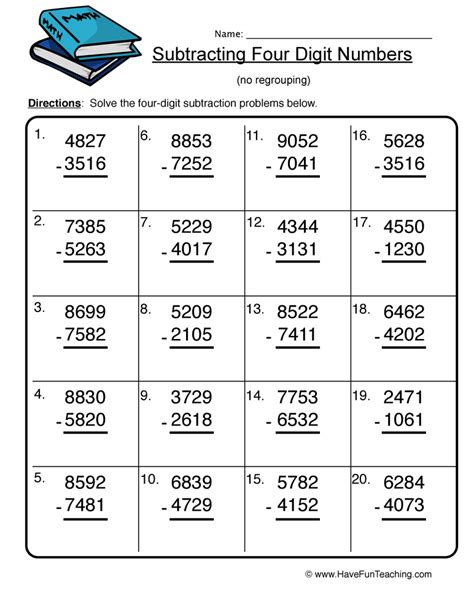 Subtracting with no regrouping (a). 4 Digit Subtraction With Regrouping Worksheets 4th Grade ...