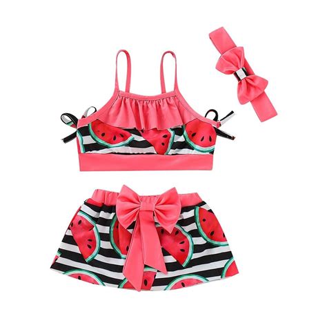 Toddler Baby Girl Swimsuits Watermelon Bowknot Skirt Swimwear 3pcs