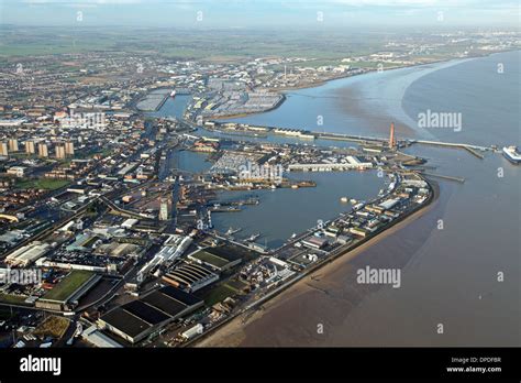 Aerial View Of The Port Town Of Grimsby In North Lincolnshire Stock