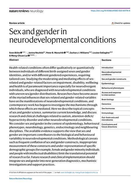 Pdf Sex And Gender In Neurodevelopmental Conditions