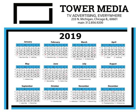 2019 Broadcast Calendar