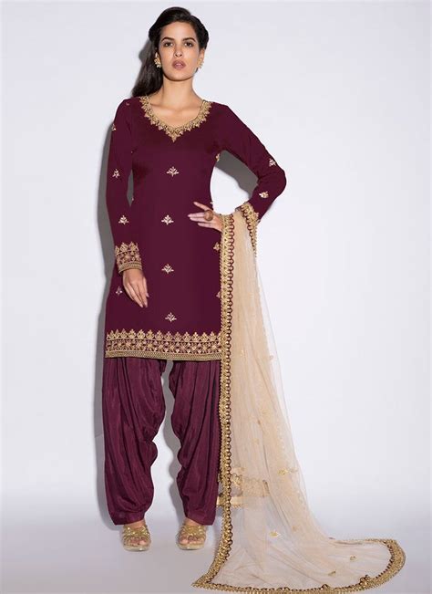 Wine Embroidered Punjabi Suit Pakistani Outfits Indian Outfits Indian Clothes Dress Indian