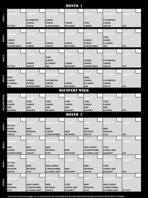 Insanity Upper Body Weight Training Calendar Dede Consolata