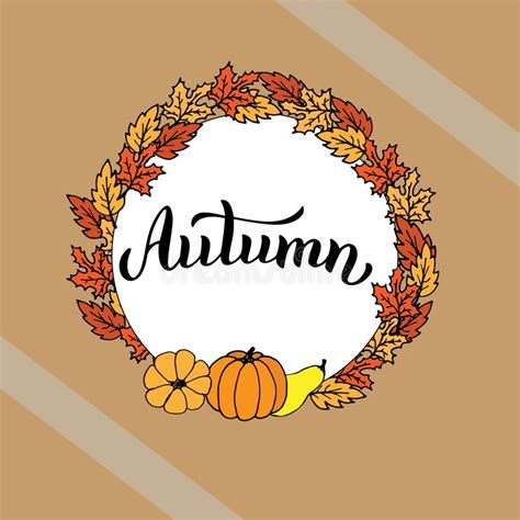Autumn Text Card With A Leaves Frame And Pumpkins Trendy Lettering