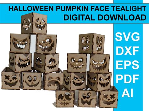 Halloween Pumpkin Faces Tealight Holder 15 Designs Laser Cutting