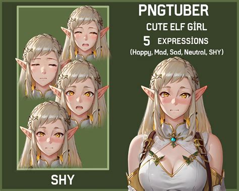 Pngtuber Cute Elf Girl Vtuber 5 Expressions Premade Female Streamer Elf
