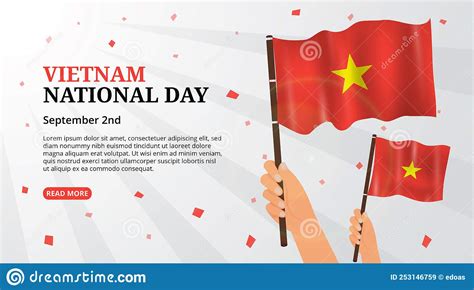 Vietnam National Day Background With A Hand Holding Waving Flag Stock