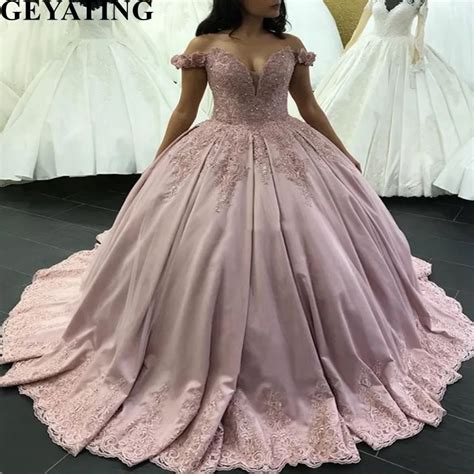 Aliexpress Com Buy Pink Satin Puffy Ball Gown Quinceanera Dresses Sweetheart Cap Sleeve