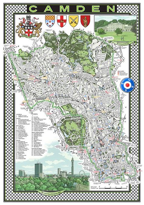 Camden Borough 48 X 33 Cm Illustrated Map Print Illustrated Maps Of