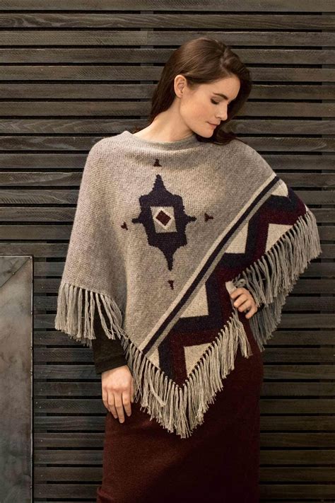 Womens Gray Poncho Sweater Alpaca Wool Indigenous